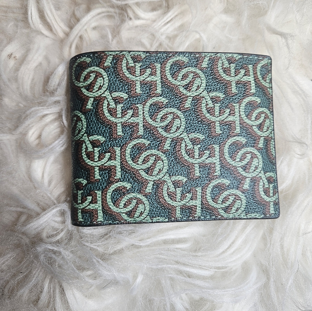 Coach NWT Genuine Leather 3 in 1 Monogram Amazon Green Wallet & ID Insert